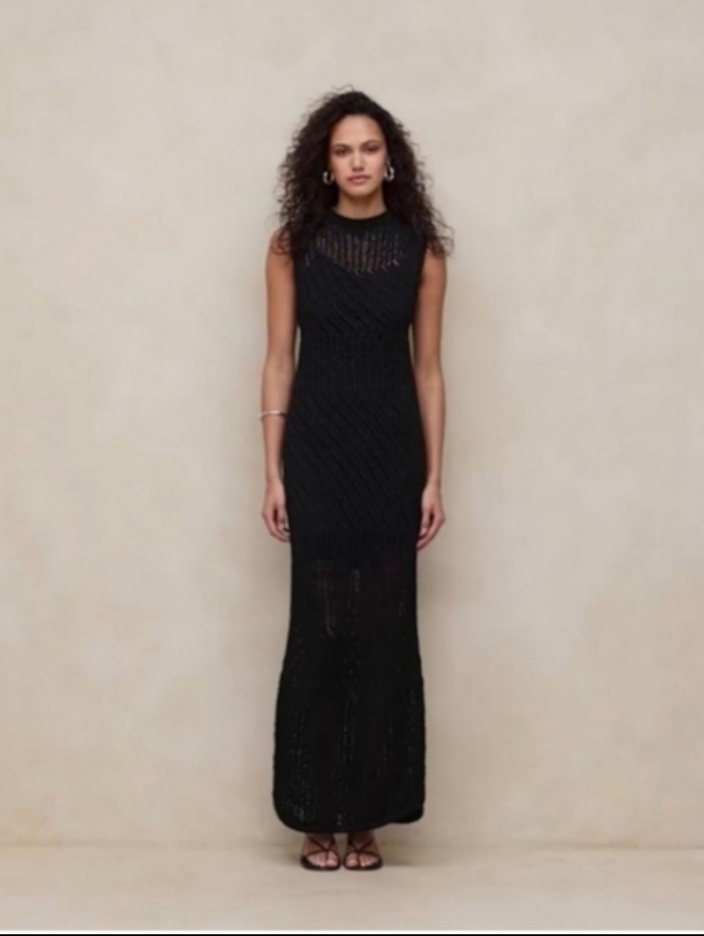 Banana Republic cotton blend open stitch maxi dress Black - Picture 3 of 5